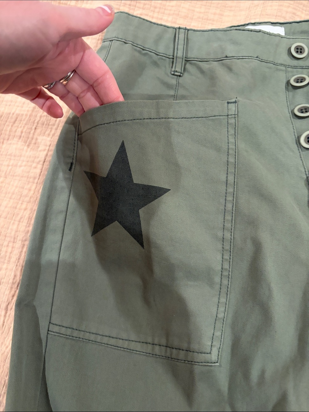 NWT Pistola olive green star  pants sz 27 - Picture 6 of 8